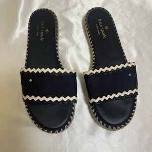 Kate Spade Black and Cream Espadrille Slides